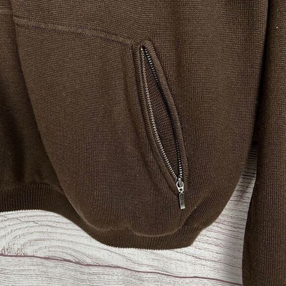 New BELFORD 1/4 Zip Sweater Pullover Kangaroo Pocket Brown Cotton Mock Neck M - Picture 6 of 12
